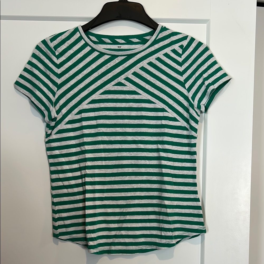 Talbots linen blend green striped short sleeve shirt size MP